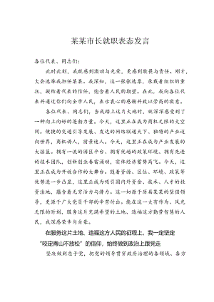 某某市长就职表态发言.docx