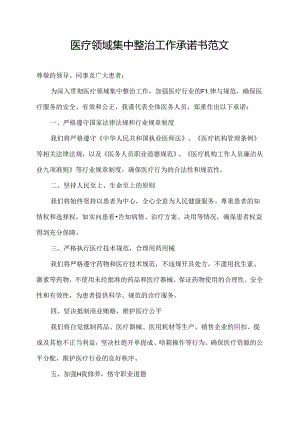 医疗领域集中整治工作承诺书范文.docx