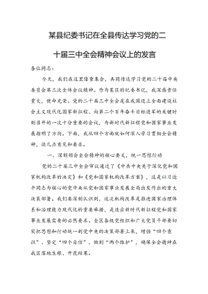 某县纪委书记在全县传达学习党的二十届三中全会精神会议上的发言稿.docx