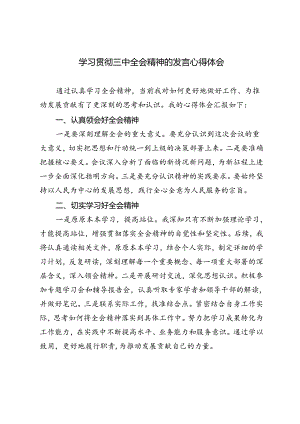 2024年学习贯彻三中全会精神的发言心得体会.docx