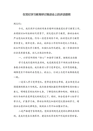 2024年８月在单位党纪学习教育研讨推进会上的讲话提纲发言材料.docx