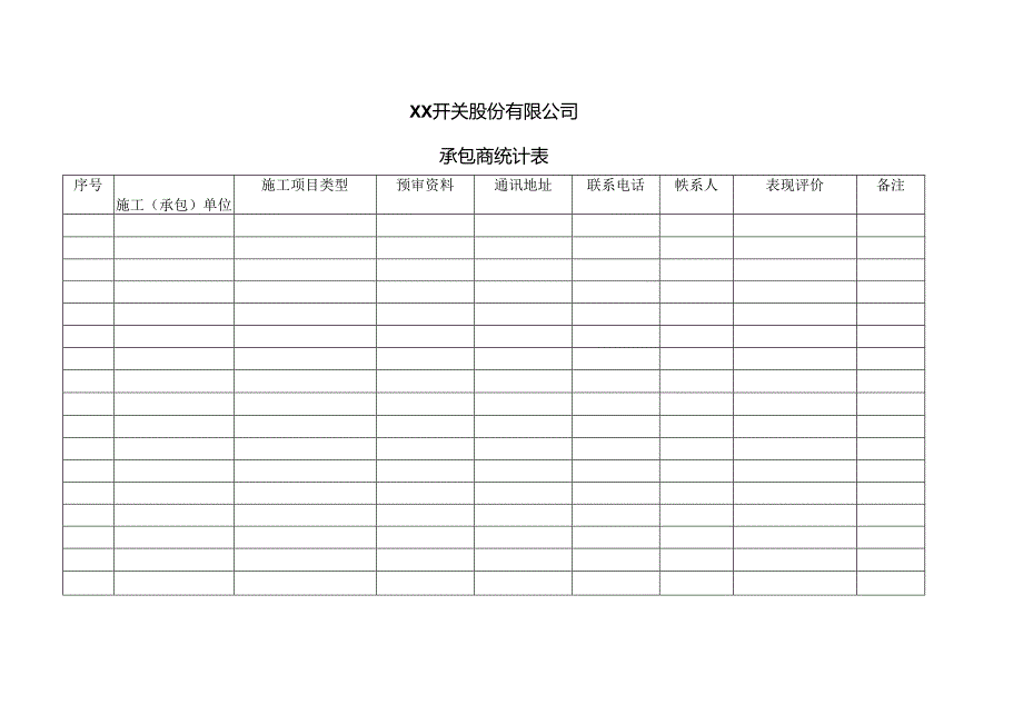 XX开关股份有限公司承包商统计表（2024年）.docx_第1页