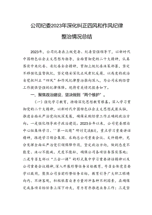 公司纪委2023年深化纠正四风和作风纪律整治情况总结.docx