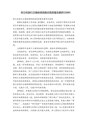 树立和践行正确政绩观推动高质量发展研讨材料.docx