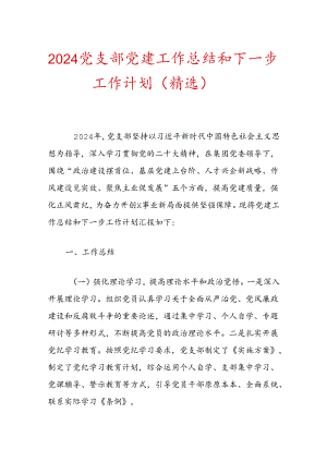 2024党支部党建工作总结和下一步工作计划.docx