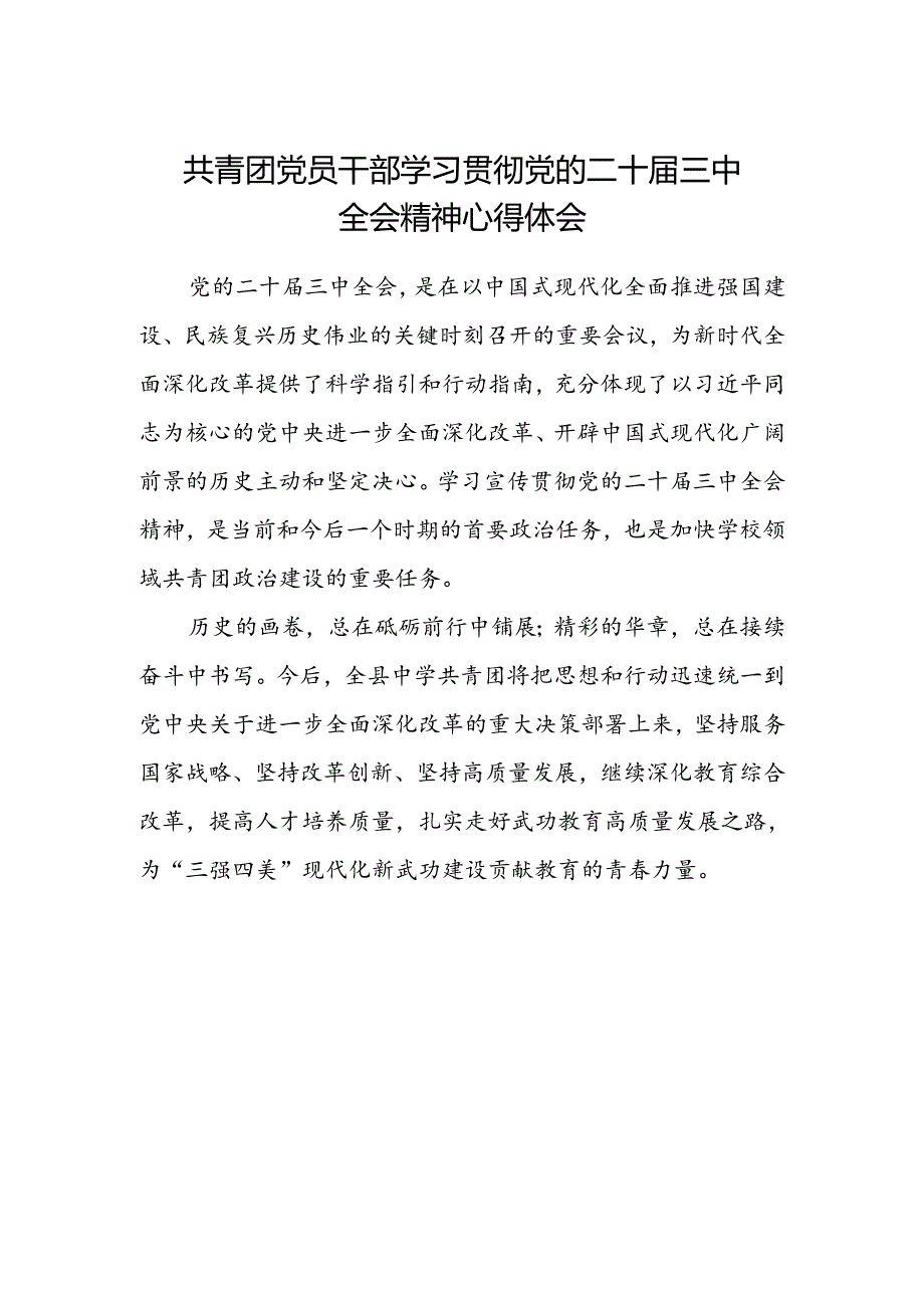 共青团党员干部学习贯彻党的二十届三中全会精神心得体会.docx_第1页
