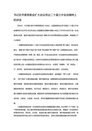 书记在市委常委会扩大会议传达二十届三中全会精神上的讲话.docx