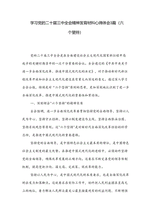 学习党的二十届三中全会精神发言材料心得体会3篇（六个坚持）.docx
