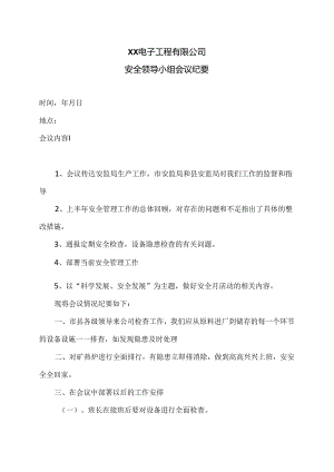 XX电子工程有限公司安全领导小组会议纪要（2024年）.docx