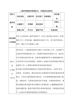 二级甲等医院耳鼻喉科主管护师岗位说明书.docx