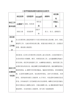 二级甲等医院麻醉科医师岗位说明书.docx