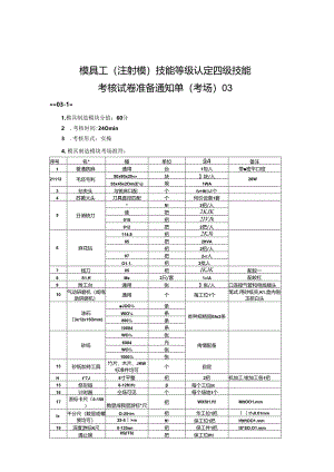 2024年山东省职业技能等级认定试卷 真题 模具工（四级）考场、考生准备通知单03.docx