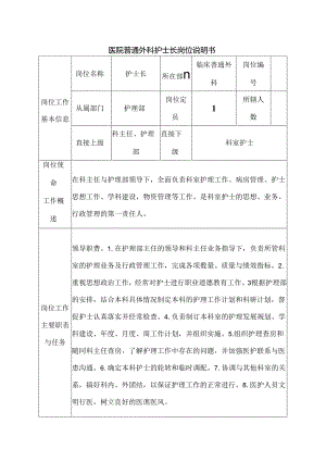 医院普通外科护士长岗位说明书.docx