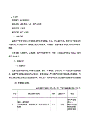 2022年山东省职业院校技能大赛中职组“虚拟现实（VR）制作与应用”赛项规程.docx