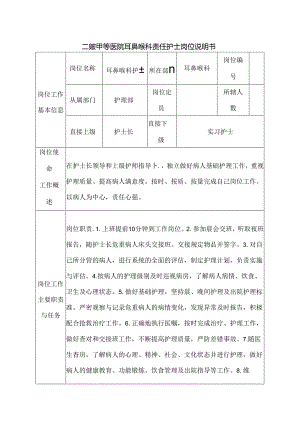 二级甲等医院耳鼻喉科责任护士岗位说明书.docx