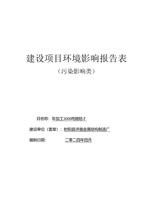 年加工3000吨钢结构项目环评报告表.docx