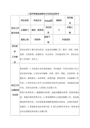 二级甲等医院麻醉科主任岗位说明书.docx