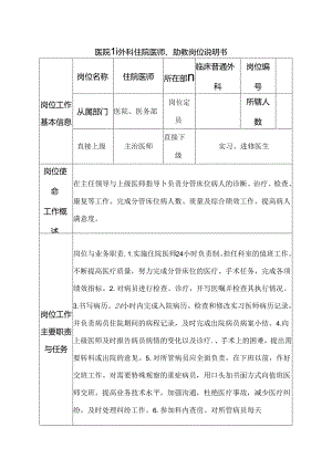 医院普通外科住院医师、助教岗位说明书.docx