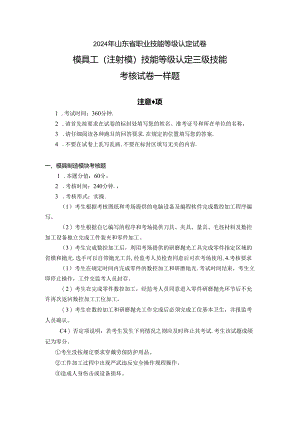 2024年山东省职业技能等级认定试卷 真题 模具工（三级）实操试卷-样题.docx