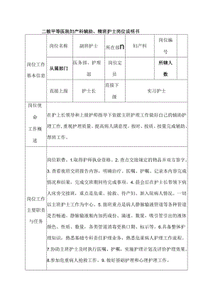 二级甲等医院妇产科辅助、帮班护士岗位说明书.docx