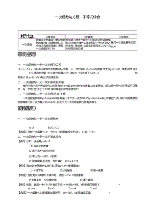 人教版八年级下册 19.2 一次函数与方程、不等式综合 讲义（无答案）.docx