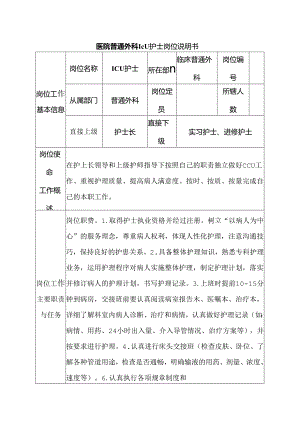 医院普通外科ICU护士岗位说明书.docx