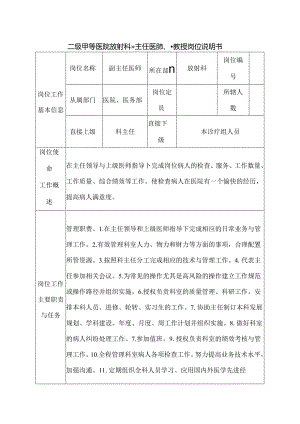 二级甲等医院放射科副主任医师、副教授岗位说明书.docx