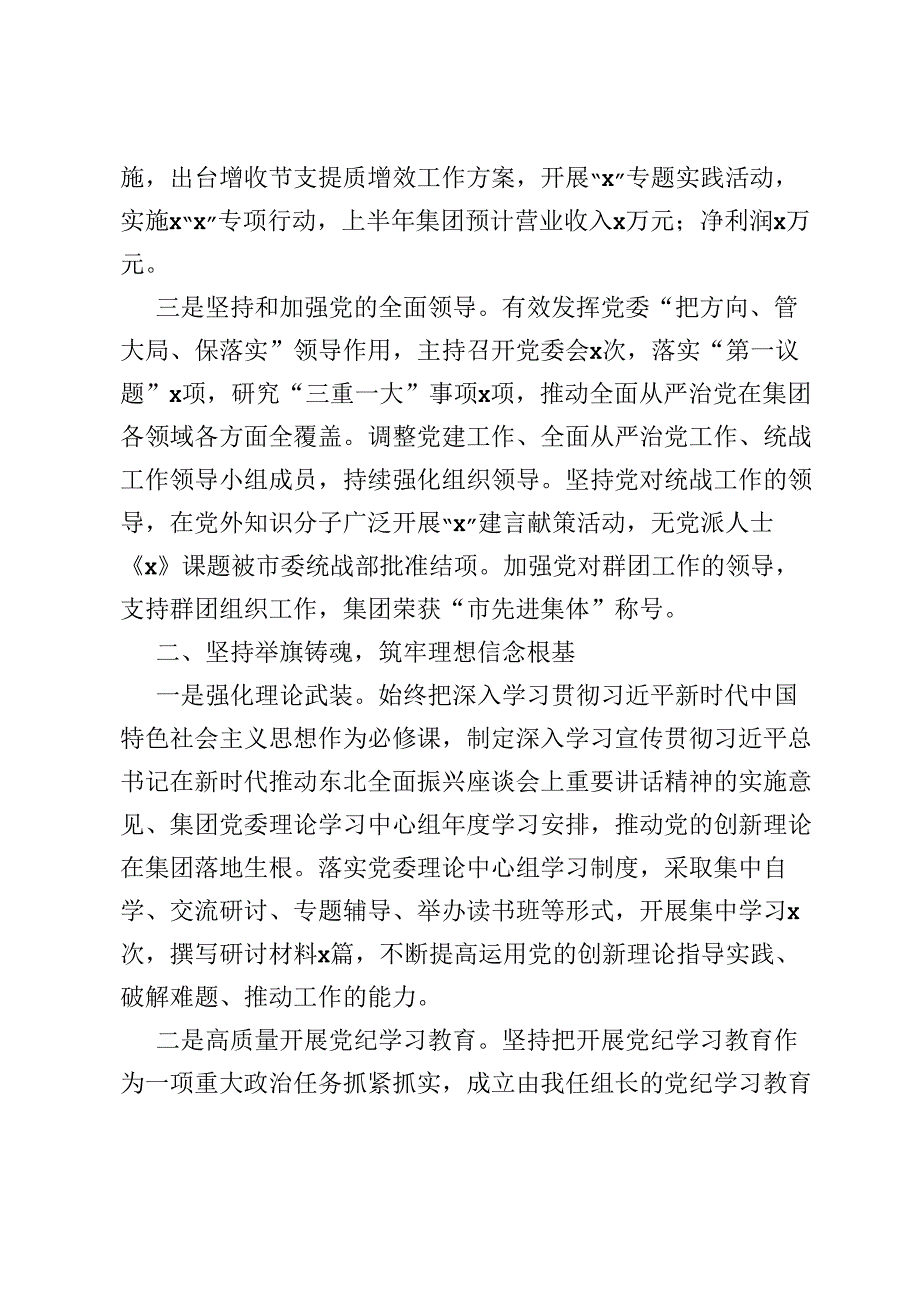 公司党委书记2024年上半年履行全面从严治党主体责任情况报告.docx_第2页