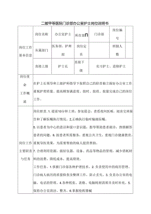 二级甲等医院门诊部办公室护士岗位说明书.docx