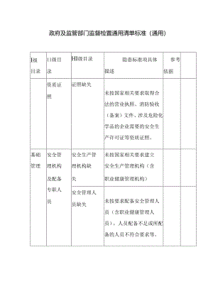 政府及监管部门监督检查通用清单标准（通用）（缺依据）.docx