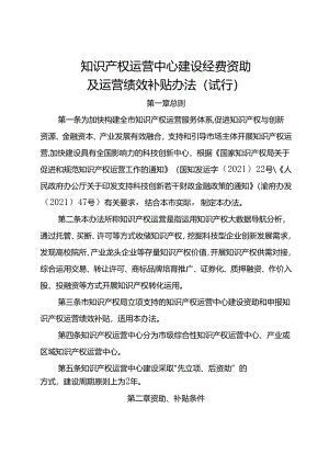 知识产权运营中心建设经费资助及运营绩效补贴办法（试行）.docx