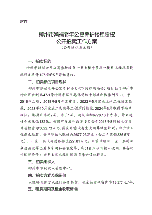 柳州市鸿福老年公寓养护楼租赁权公开拍卖工作方案.docx