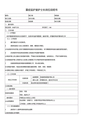 重症监护室护士长岗位说明书.docx