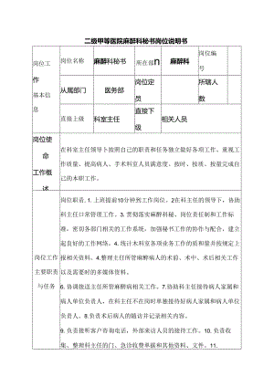 二级甲等医院麻醉科秘书岗位说明书.docx