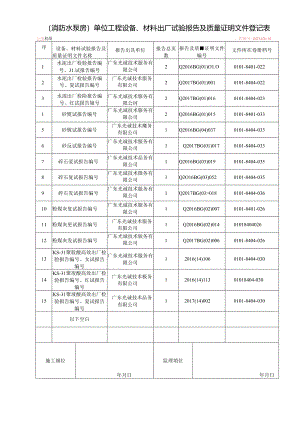 12单位工程设备、材料出厂试验报告及质量证明材料登记表（消防水泵房).docx