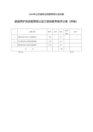 2024年山东省职业技能等级认定试卷 真题 家庭照护员 高级6卷评分记录表.docx