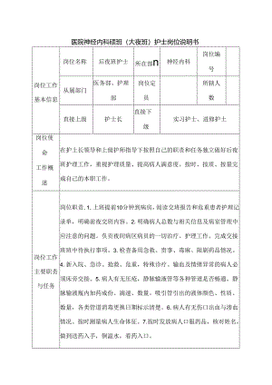 医院神经内科夜班（大夜班）护士岗位说明书.docx