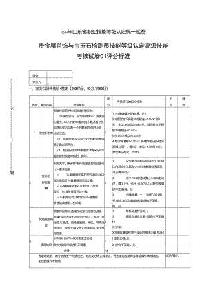 2024年山东省职业技能等级认定试卷 真题 贵金属首饰与宝玉石检测员 高级技能考核试卷评分记录表.docx