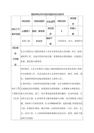 医院神经内科住院总医师岗位说明书.docx