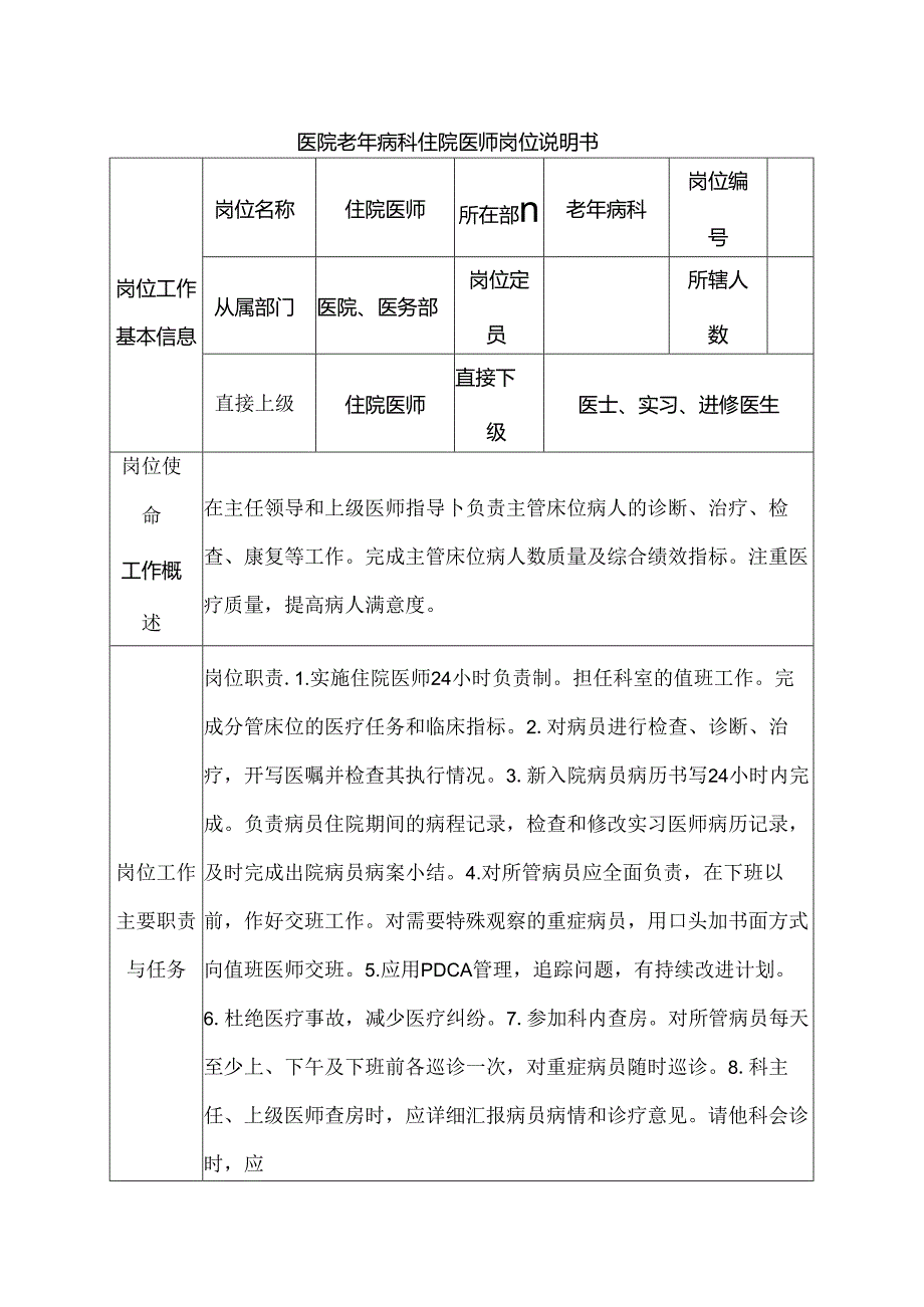 医院老年病科住院医师岗位说明书.docx_第1页