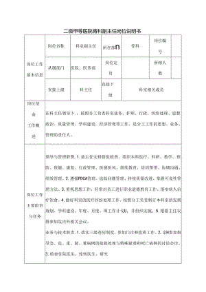 二级甲等医院骨科副主任岗位说明书.docx