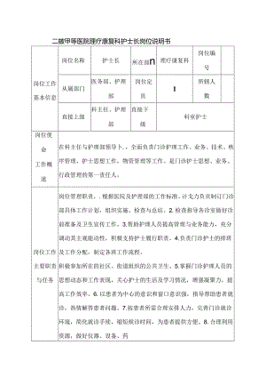 二级甲等医院理疗康复科护士长岗位说明书.docx