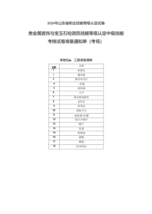 2024年山东省职业技能等级认定试卷 真题 贵金属首饰与宝玉石检测员 实操中级考场准备.docx