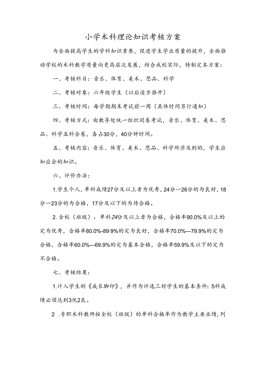 小学术科理论知识考核方案.docx_第1页