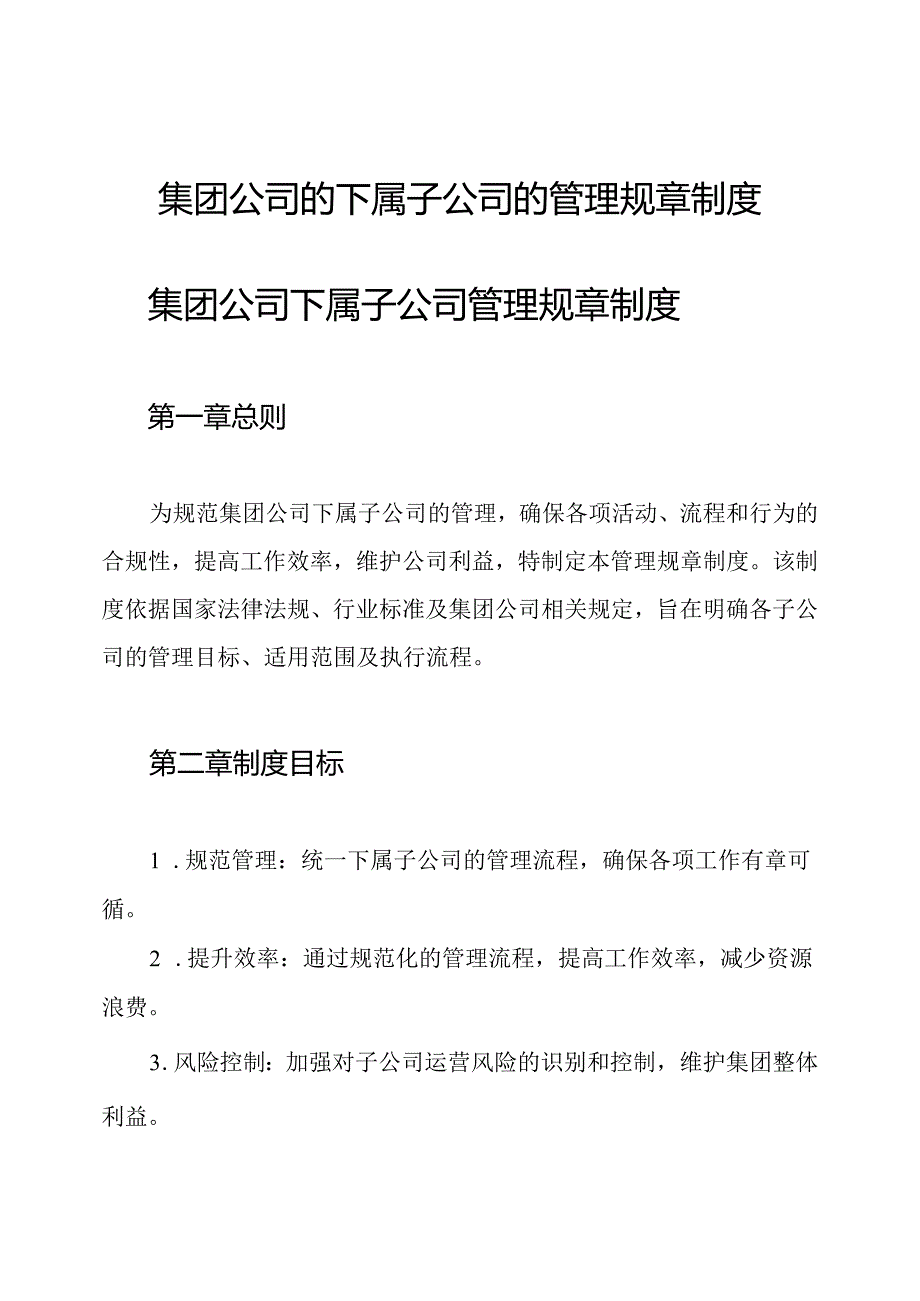 集团公司的下属子公司的管理规章制度.docx_第1页