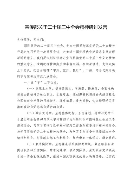 宣传部部长关于二十届三中全会精神研讨发言.docx