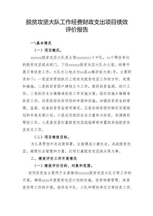 脱贫攻坚大队工作经费财政支出项目绩效评价报告.docx