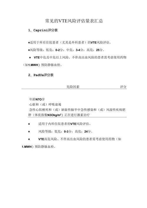 常见的VTE风险评估量表汇总.docx