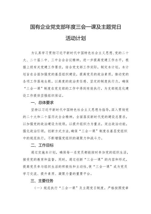 2025国有企业党支部年度三会一课及主题党日活动计划.docx
