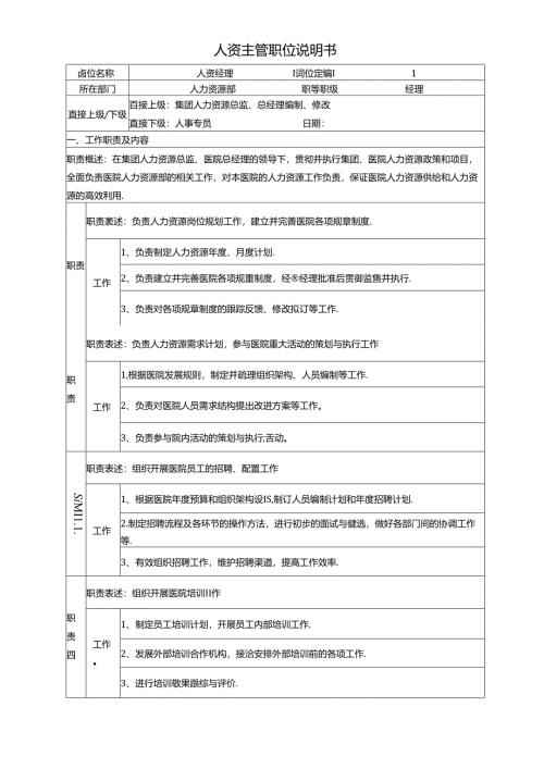 医美整形医院人资主管岗位说明书.docx